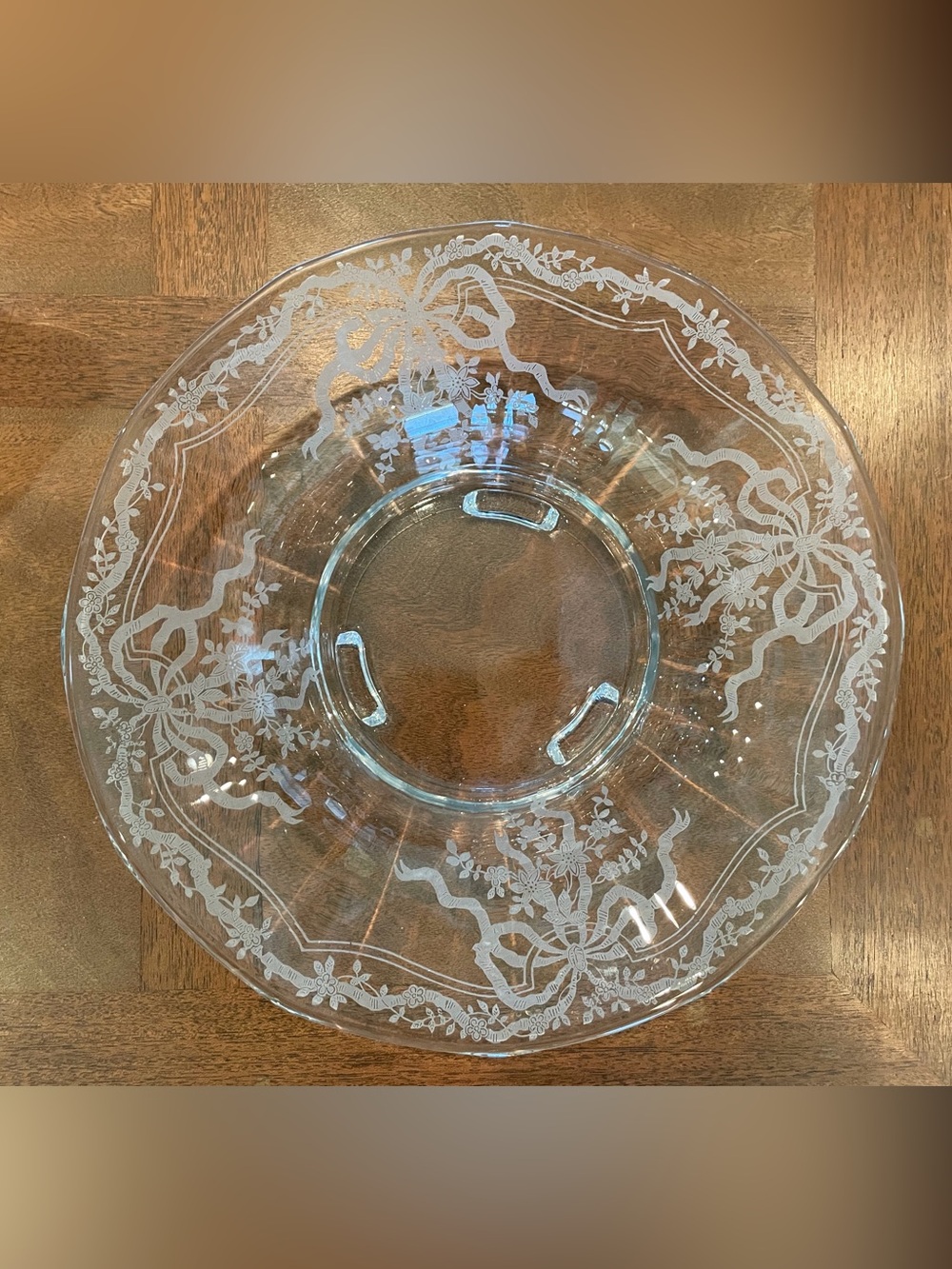 Clear Etched Glass Serving Bowl - Elegant Floral Design